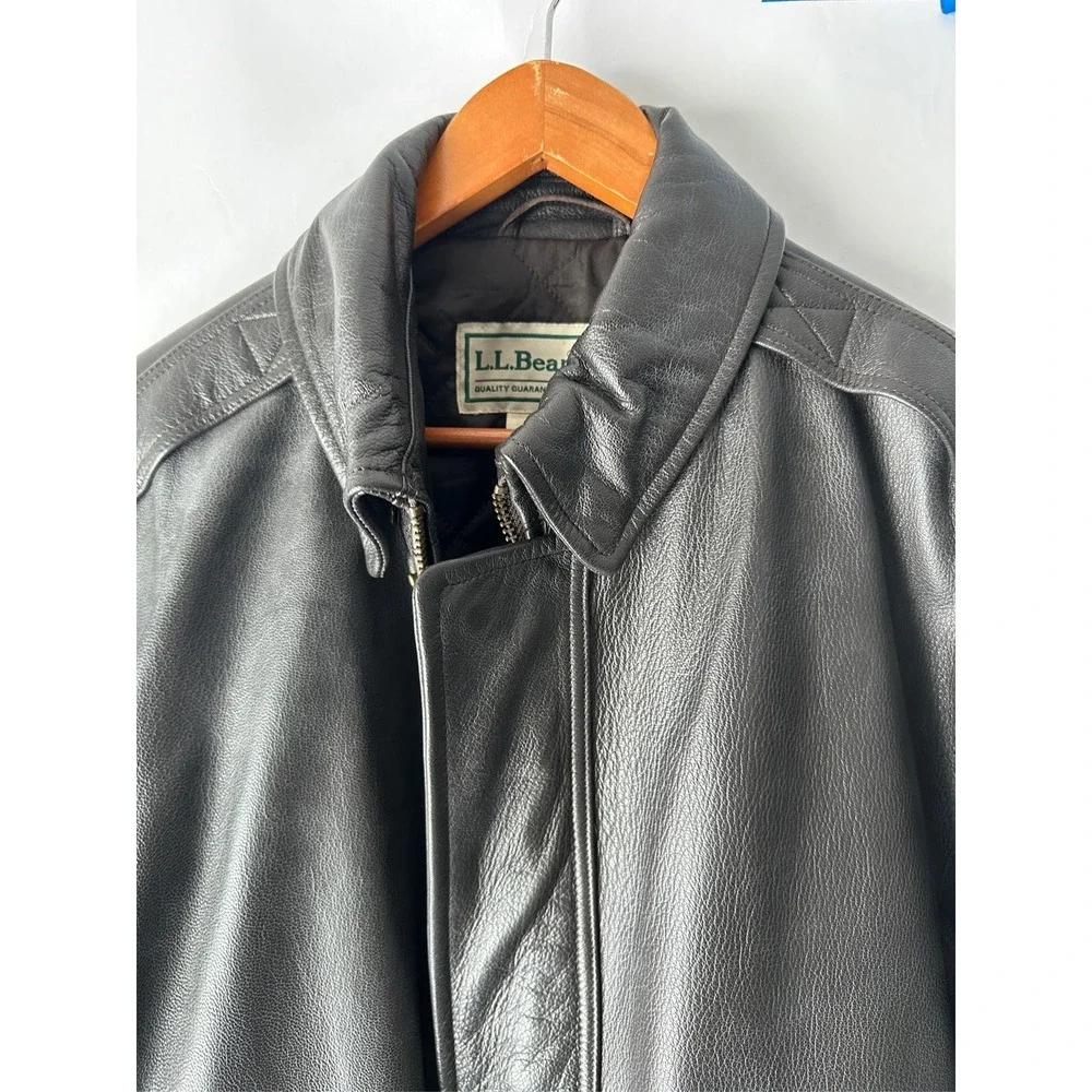 LL Bean Mens Brown Goatskin Leather A-2 Bomber Flight Jacket Size L Tall